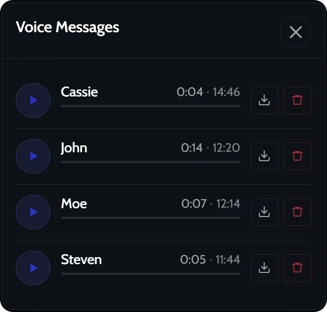 Voice messages feature in JoinMyMoment — guests leave audio recordings